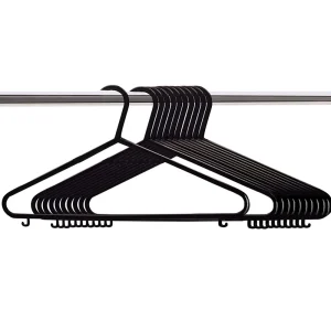 Black Colour Strong Plastic Clothes with Suit Trouser Bar and Lips (37.5cm Wide) Adult Coat Hangers