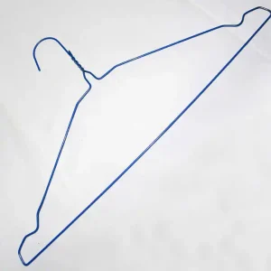 Wholesale 16inch Powder Coated Hanger Blue Notched Iron Wire Coat Clothes Hangers  500pcs Factory Manufactured
